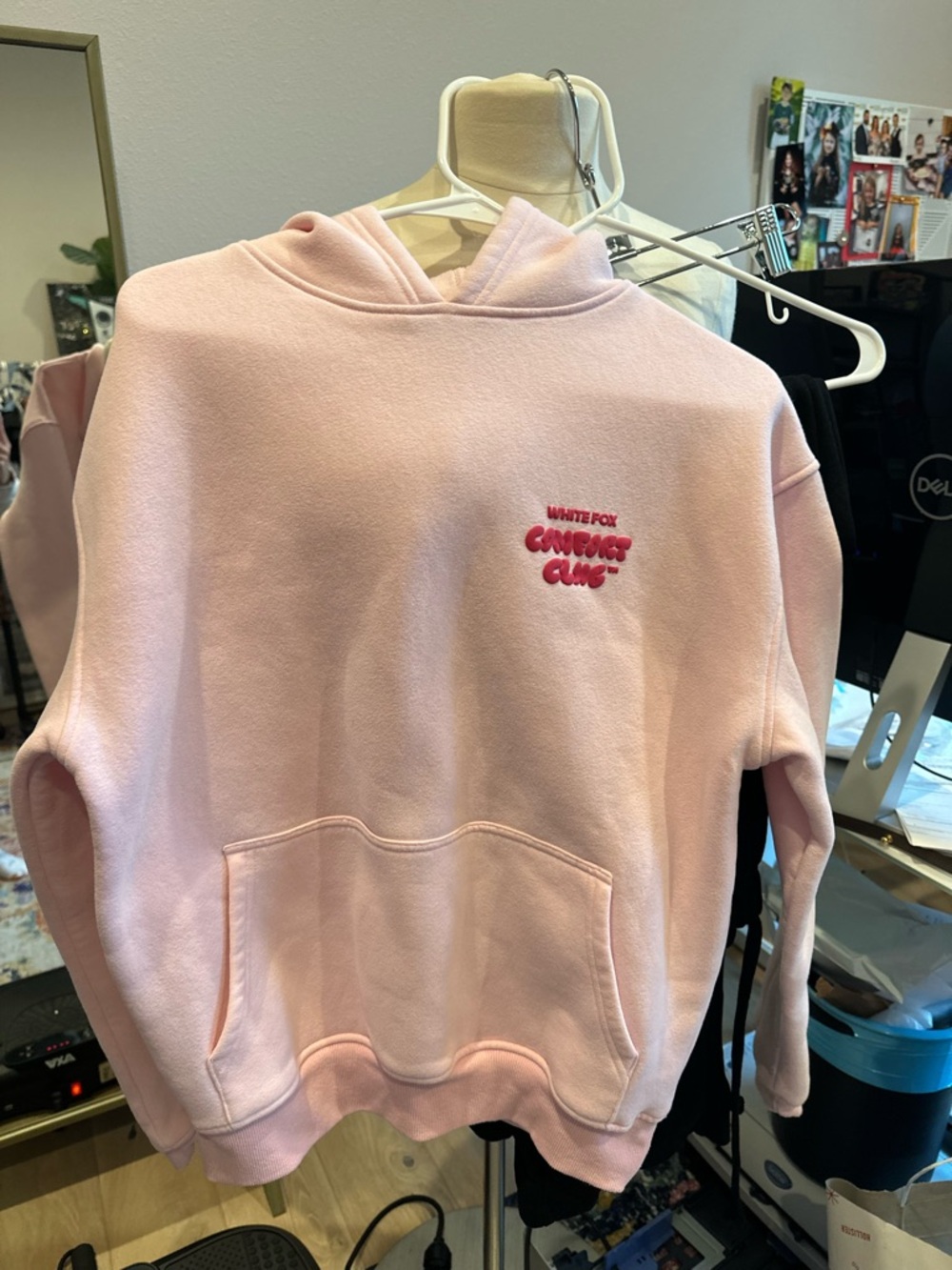 White fox Pink Embroidered Hoodie